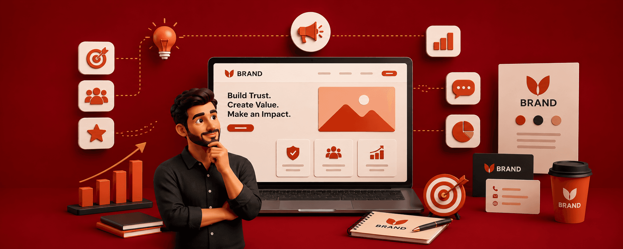Professional branding concept showcasing brand identity, business differentiation, customer trust, and brand recognition, illustrating how businesses can stand out in the competitive Kerala market.