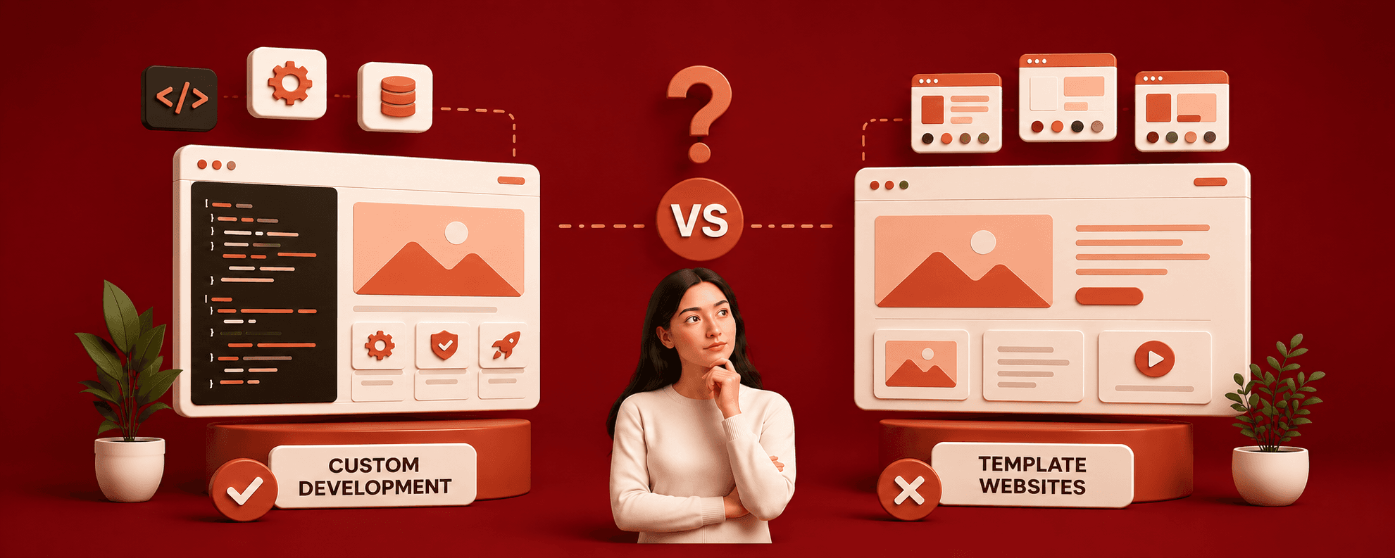 Custom Web Development vs Template Websites: Which Should You Choose? Custom web development vs template websites comparison showing the differences between custom-coded websites and pre-designed templates for business decision making.